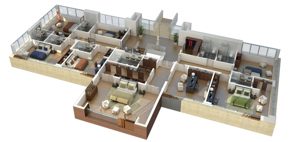 Квартира 5 комнатная планировка в 3д