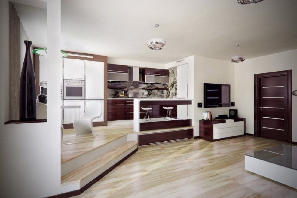 Гостиная студия с подиумом