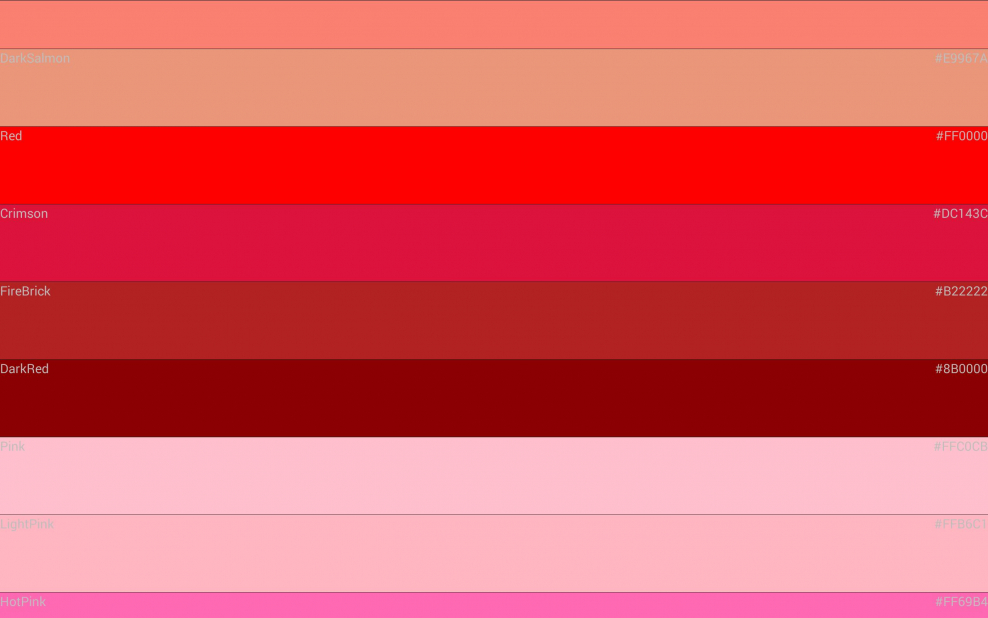 Оттенки красного цвета html