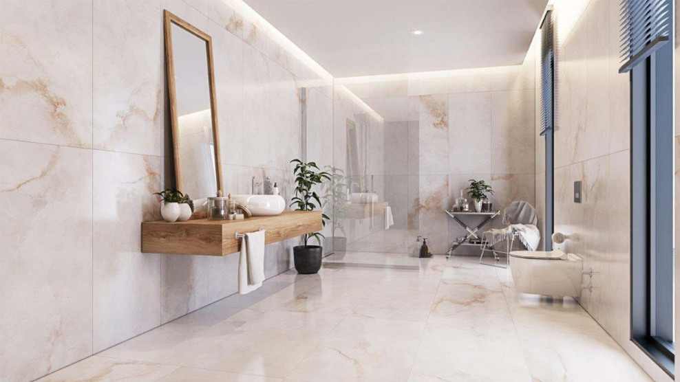 Дизайн ванной из керамогранита 120 60