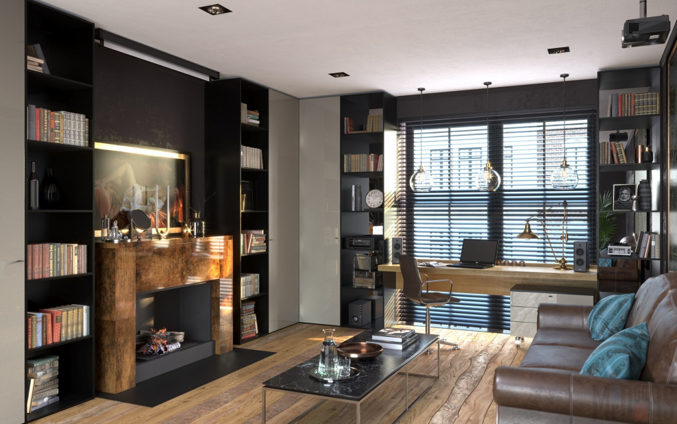 Гостиная кабинет в одной комнате