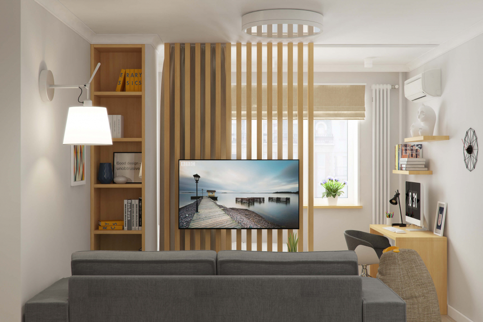 ТВ на декоративной перегородке