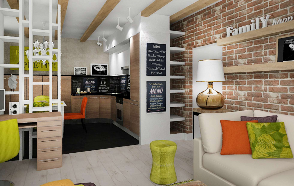 Кухня гостиная с рабочей зоной