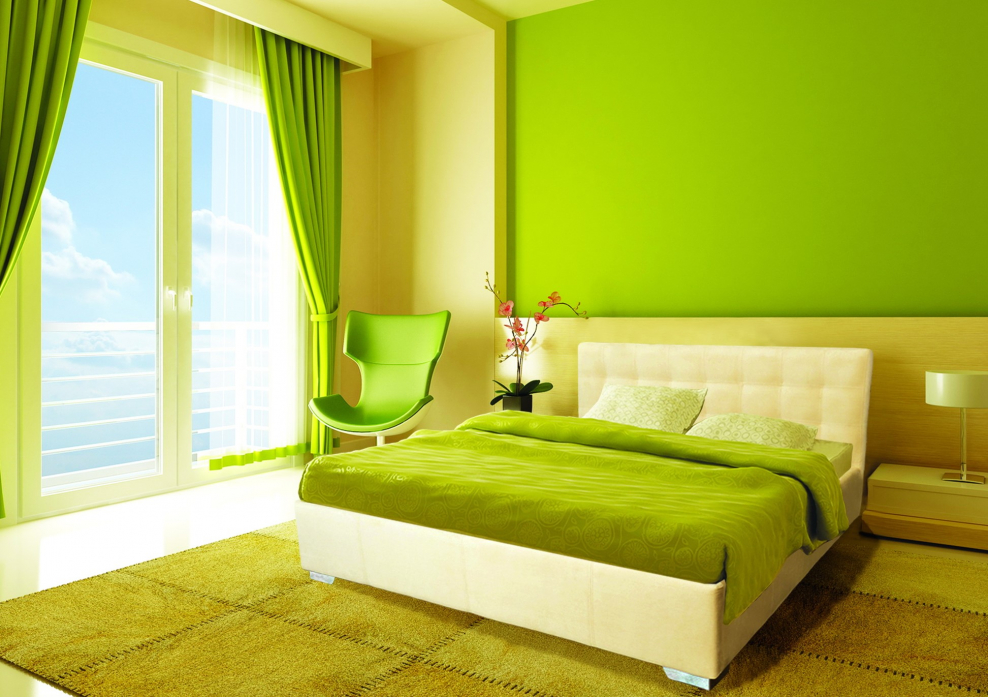 Спальня в зеленых тонах