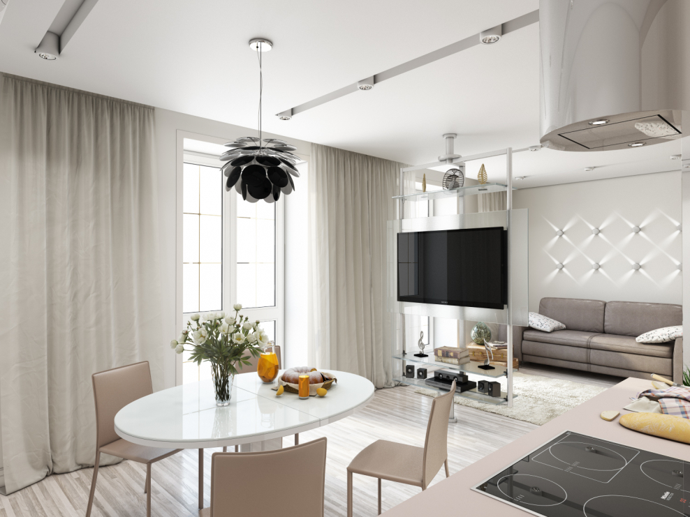 Зона ТВ В кухне гостиной