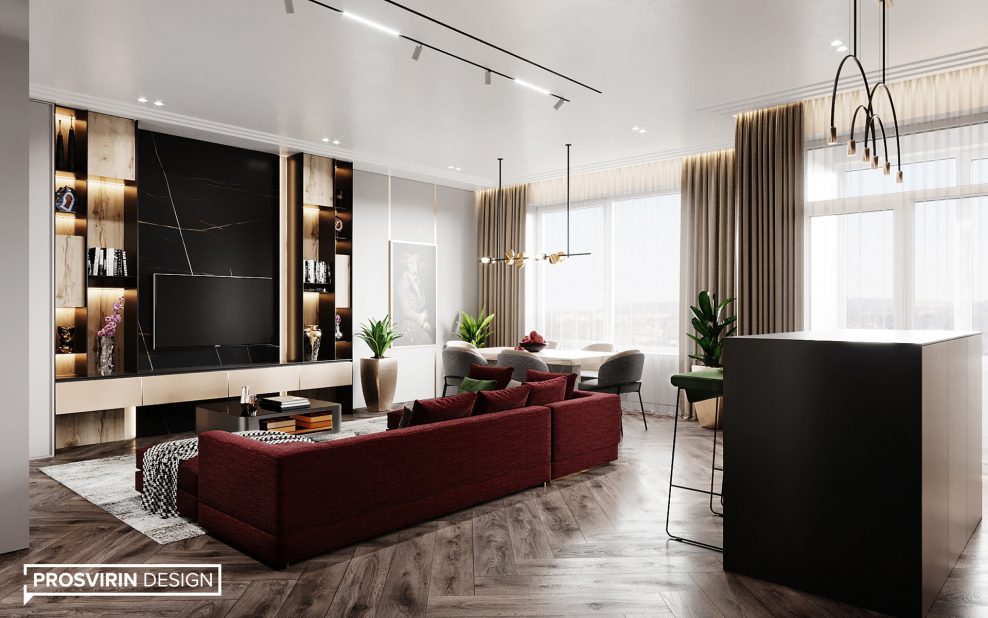 Гостиная со столом у окна