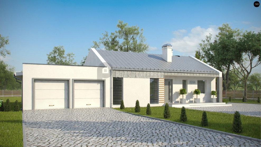 Одноэтажный дом с двумя гаражами