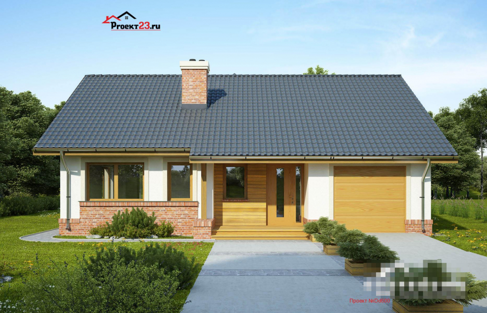 Маленький одноэтажный дом с гаражом