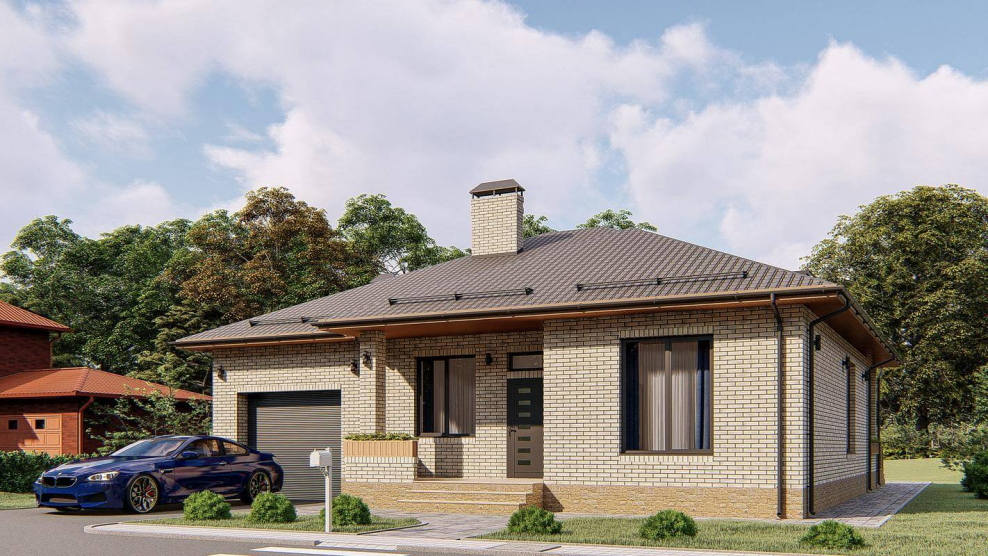 Одноэтажный кирпичный дом с гаражом