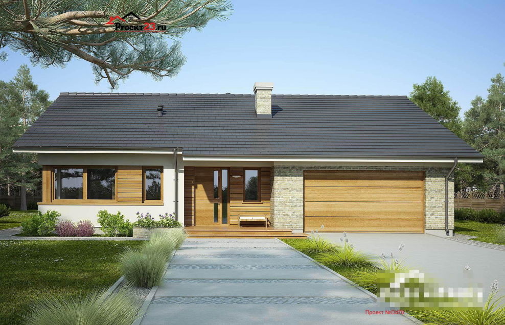 Олнозтажный дом с наражом и терассай