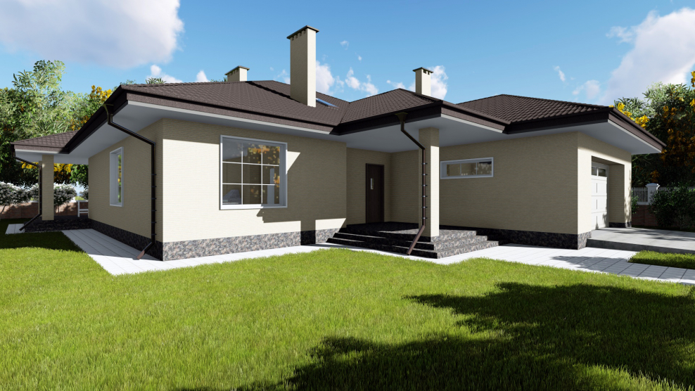 Одноэтажный дом с двойным гаражом