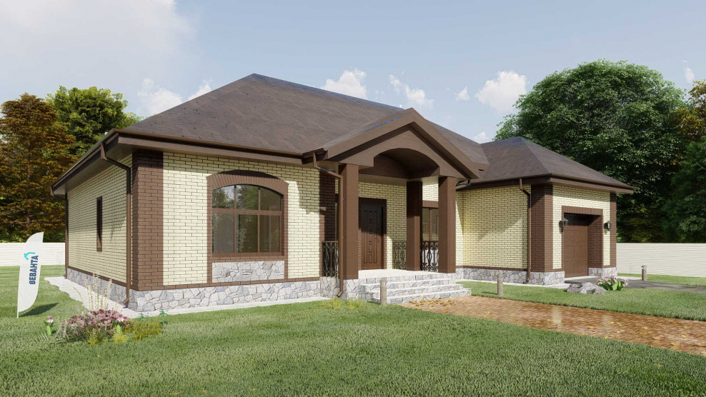 Одноэтажный кирпичный дом