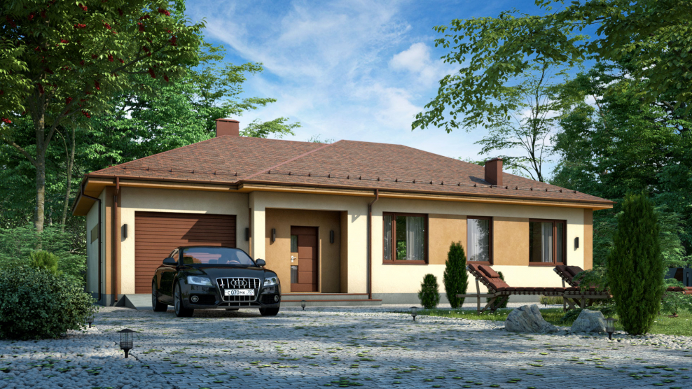 Одноэтажный дом с террасой 4 комнаты 2 гаража