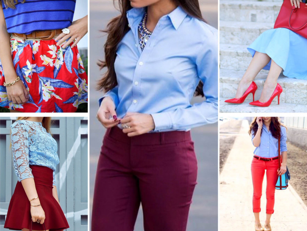 Сочетание красного и голубого в одежде