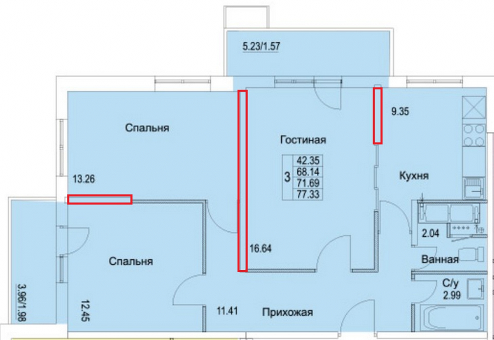 Проект двухкомнатной квартиры по клеточкам