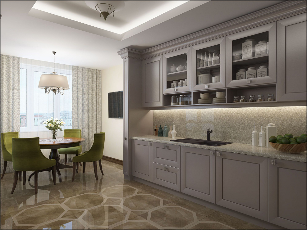 Кухня современная классика серая