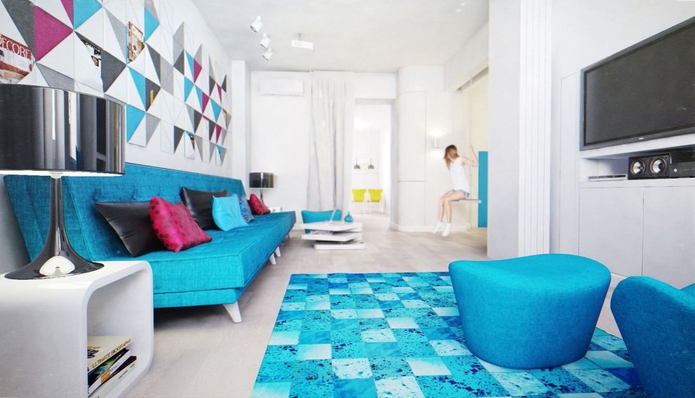 Интерьер с голубыми акцентами