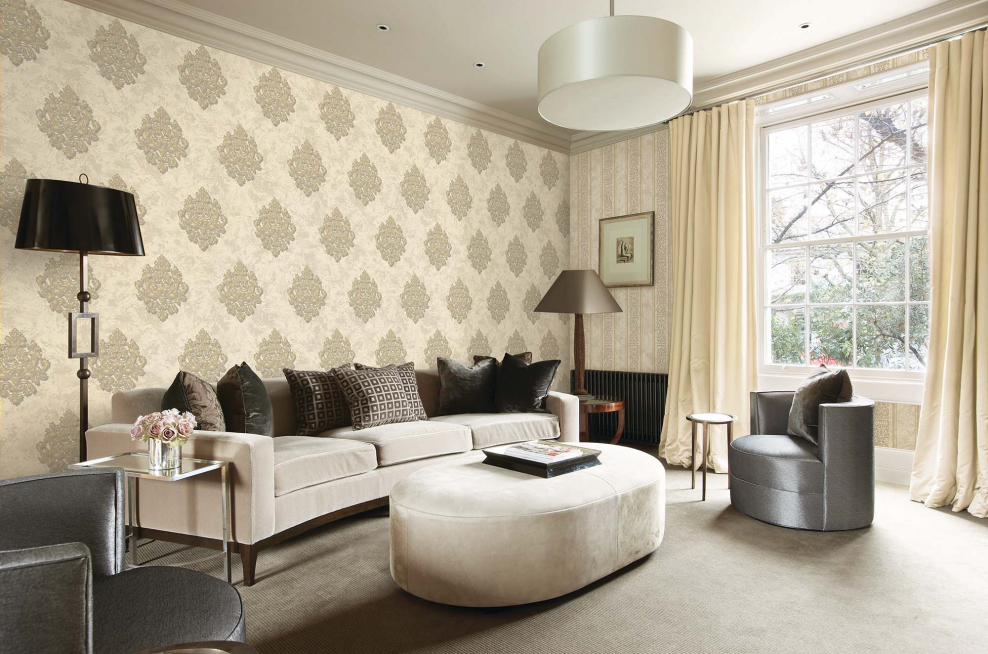 Комбинирование обоев в гостиной