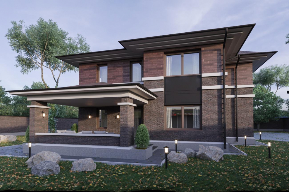 Коттедж в стиле Райта с террасой