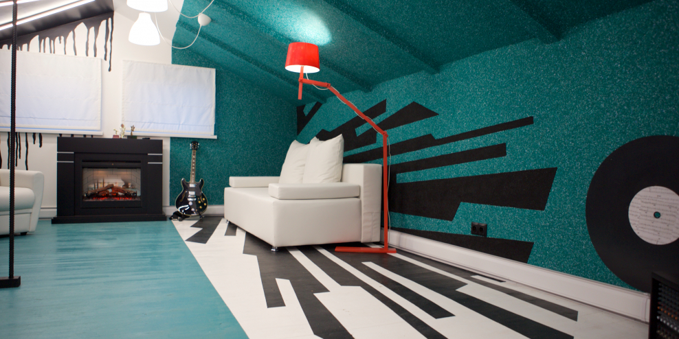 Жидкие обои в интерьере зала