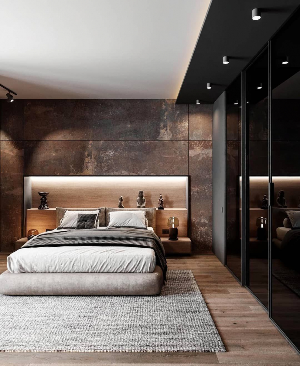Бетонная стена в спальне