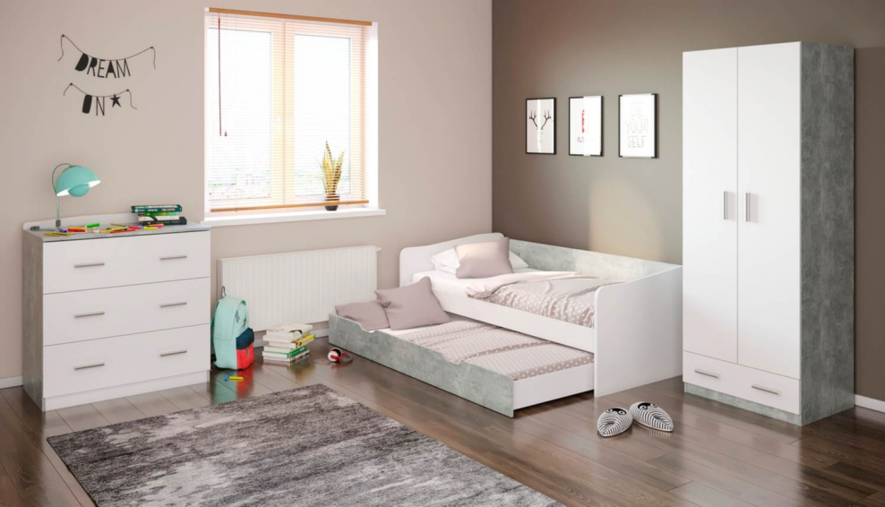 Кровать детская выдвижная Polini Kids simple 4210, белый-трюфель