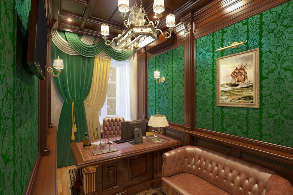 Кабинет в изумрудных тонах