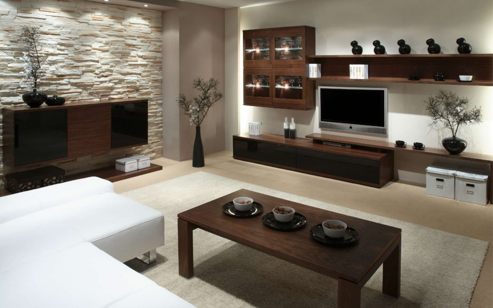 Гостиная кофейного цвета камень