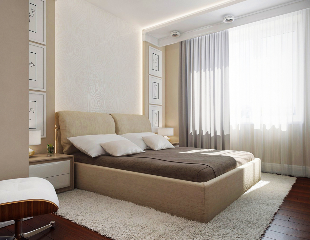 Спальня с бежевой мебелью