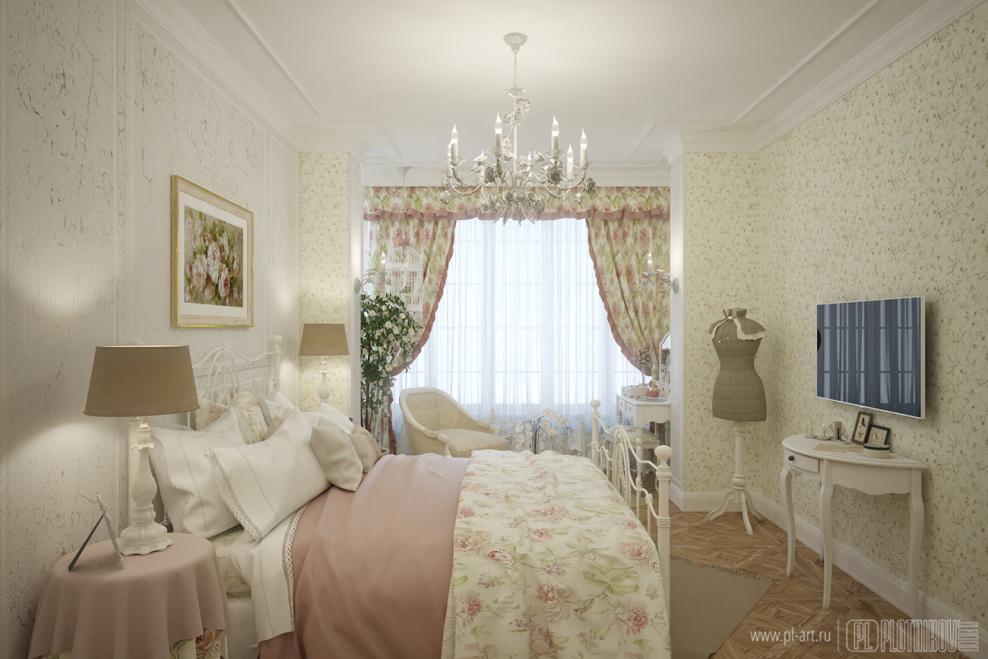 Спальня в светло розовых тонах