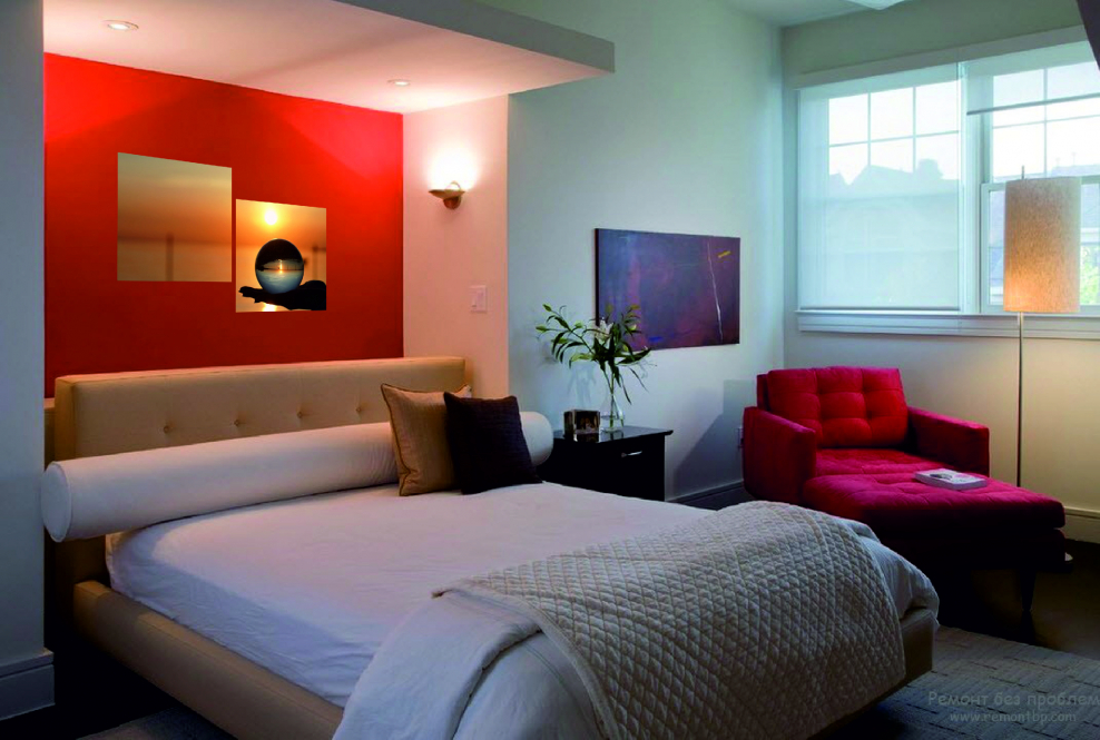 Красный цвет стен в спальне
