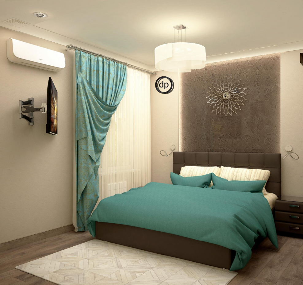 Спальня в бирюзово-бежевых тонах