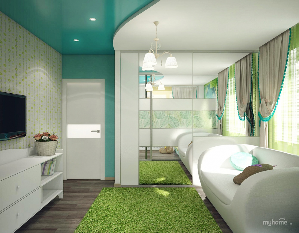 Комната для подростка в серо зеленом цвете
