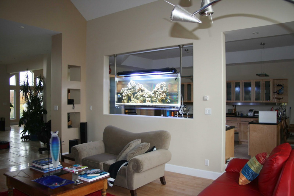 Перегородка с аквариумом в гостиной