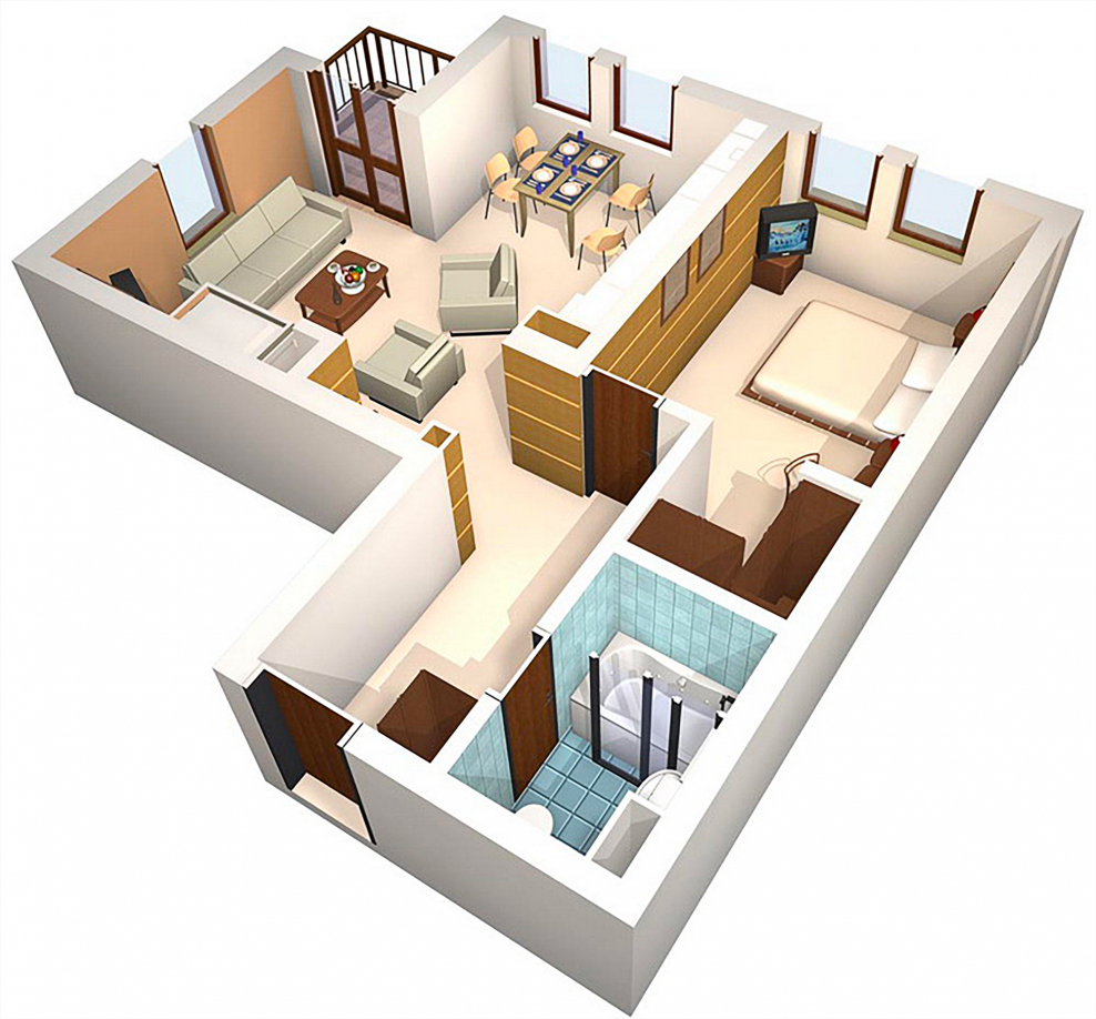 3д планировка 2 комнатной квартиры