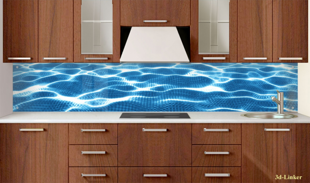 Кухня с синим фартуком