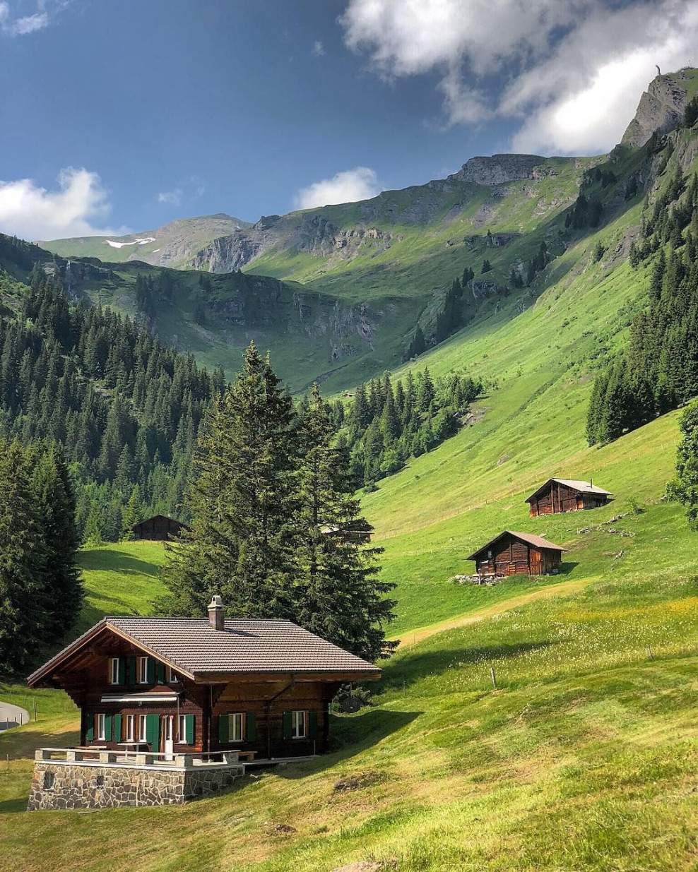 Швейцария Альпы домик река