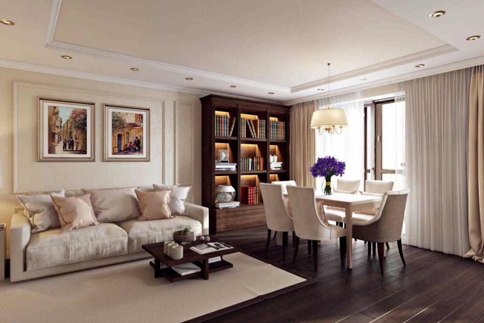 Бежевый интерьер гостиной