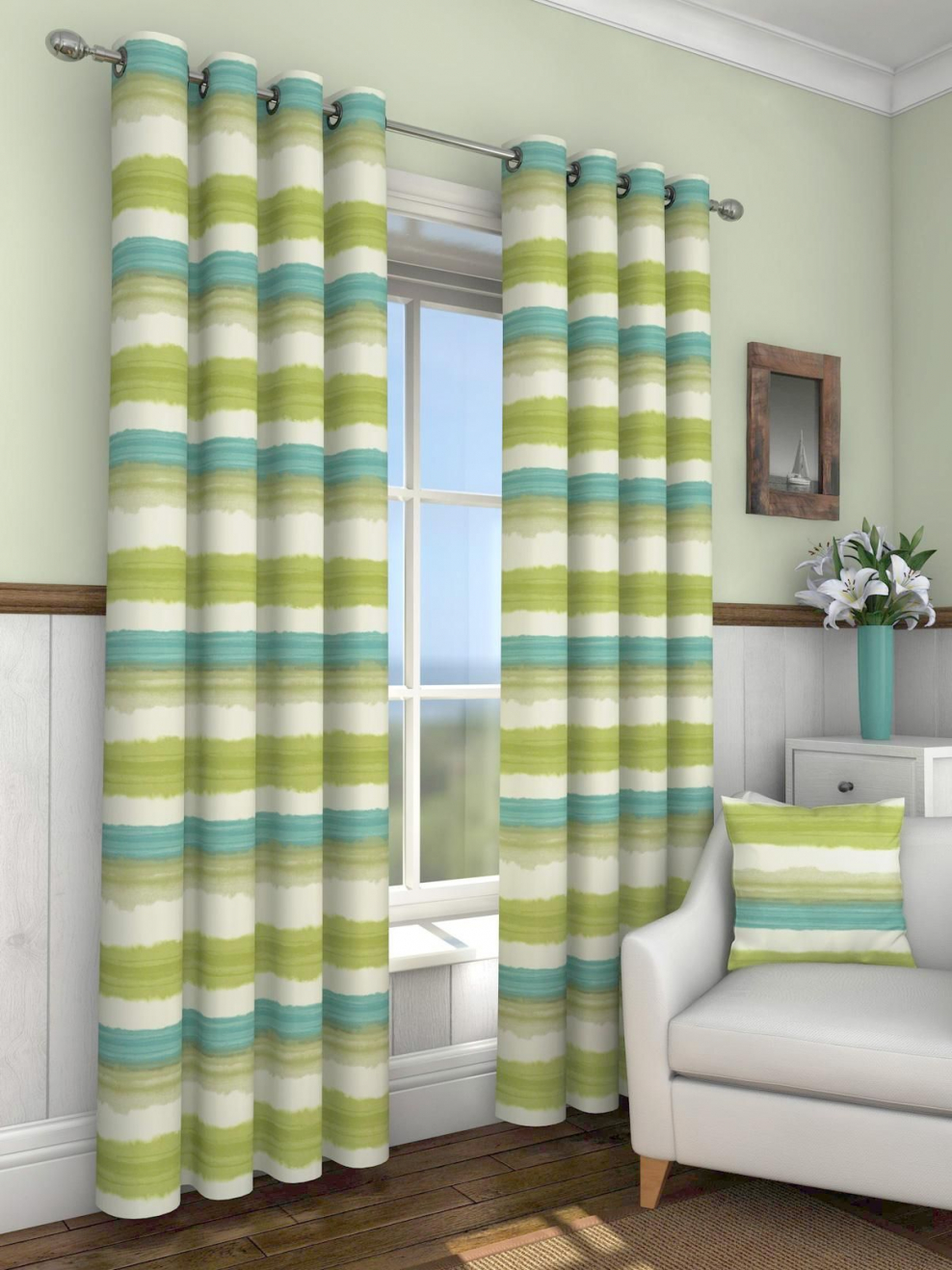 Шторы зеленые в полоску