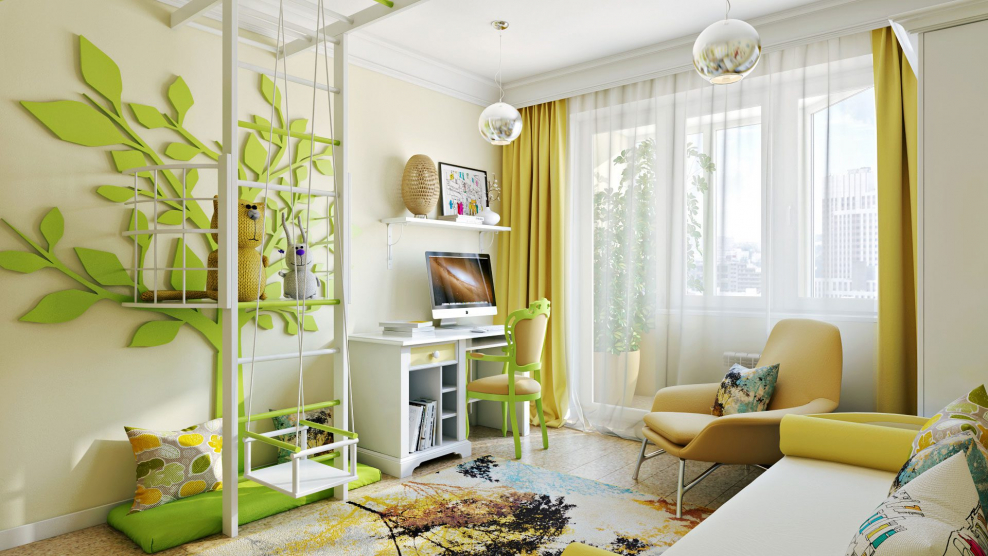 Детская в светло зеленых тонах