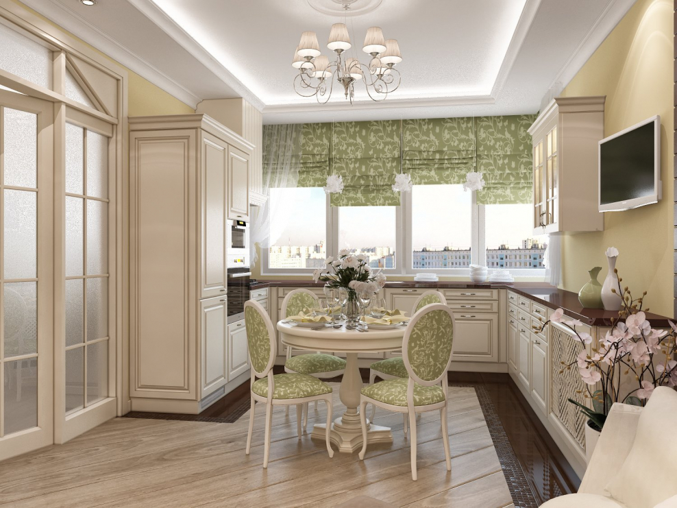 Кухня в бежевых тонах классика с островом
