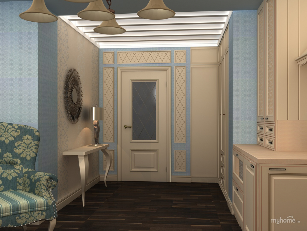 Прихожая в бежево голубых тонах