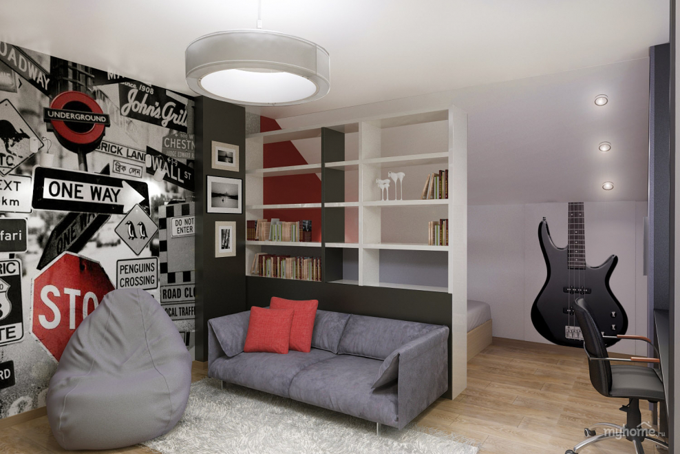 Комната подростка с черной стеной