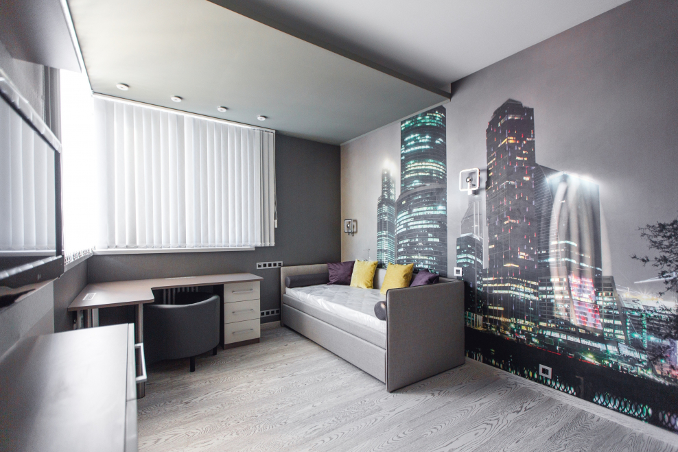 Комната в серых тонах для подростка мальчика