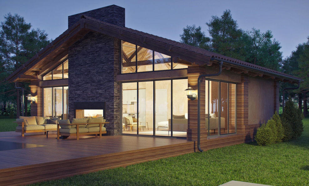 Одноэтажный современный дом с панорамными окнами