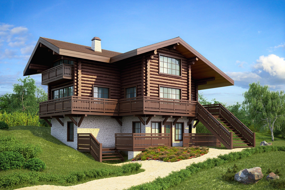 Двухэтажный деревянный дом