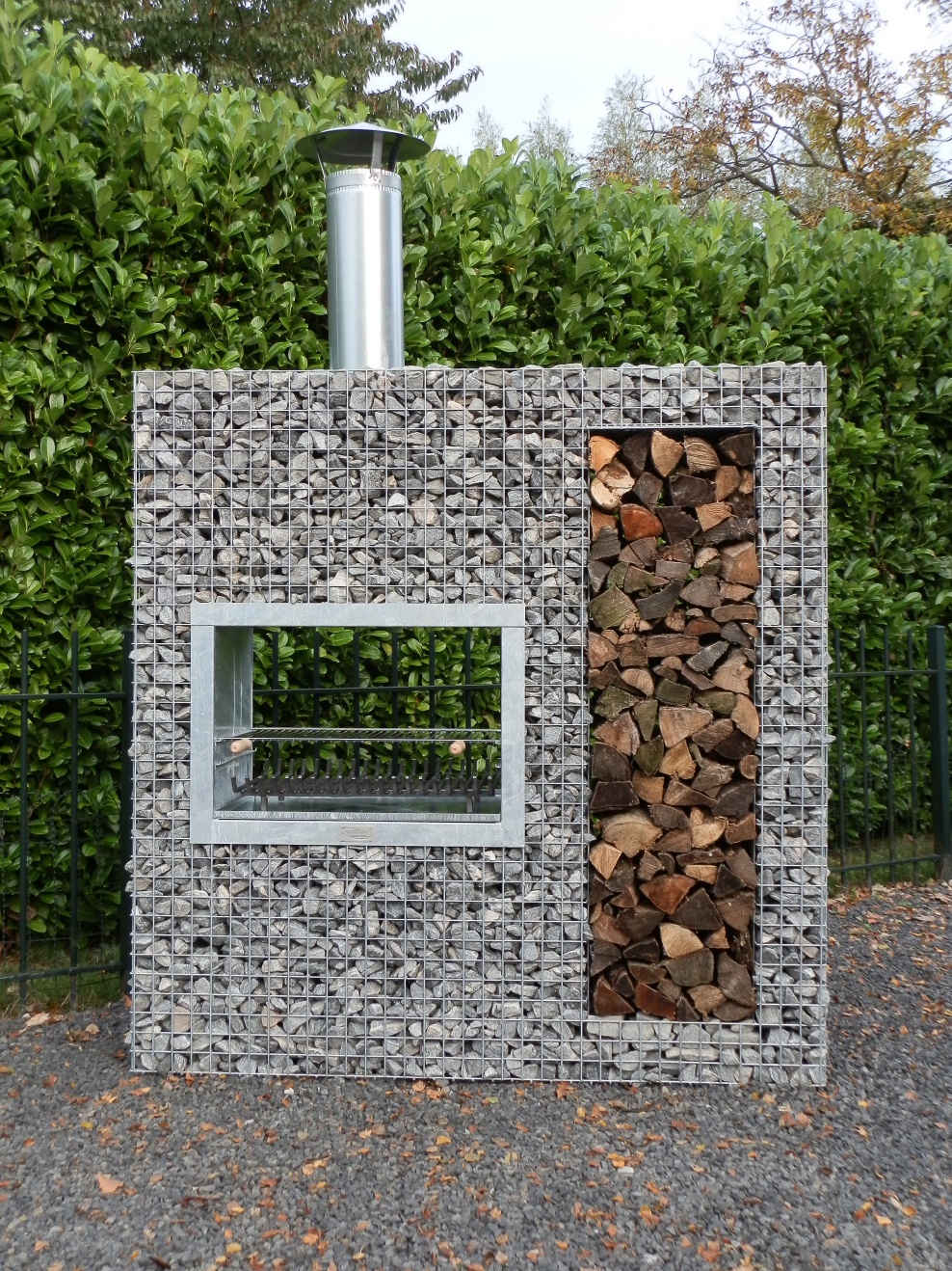 Печь камин из габионов