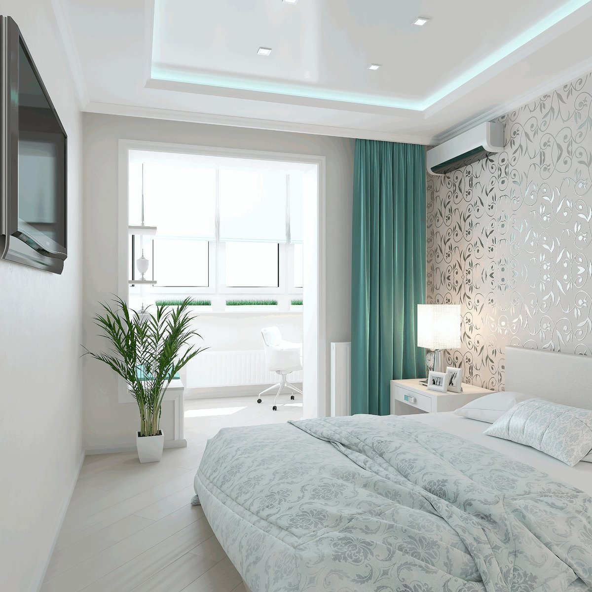 Дизайн интерьера спальни с балконом или лоджией