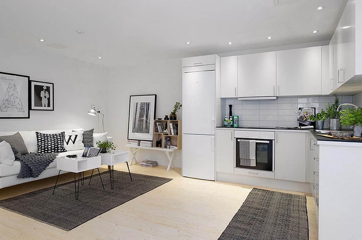 Дизайн белой кухни гостиной. Кухня-гостиная Сканди 20 кв.м.. Кухня гостиная в скандинавском стиле. Интерьер квартиры студии. Белая кухня гостиная.