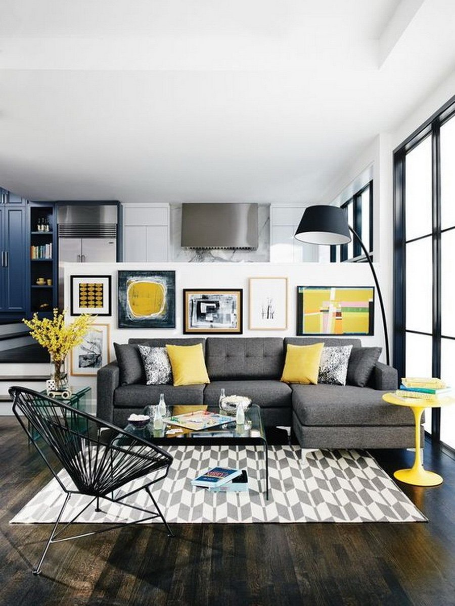 Гостиная с желтыми акцентами